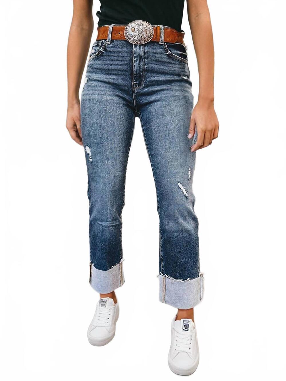 NEW HAZEL BLUES paisley cuffed jeans in real teal